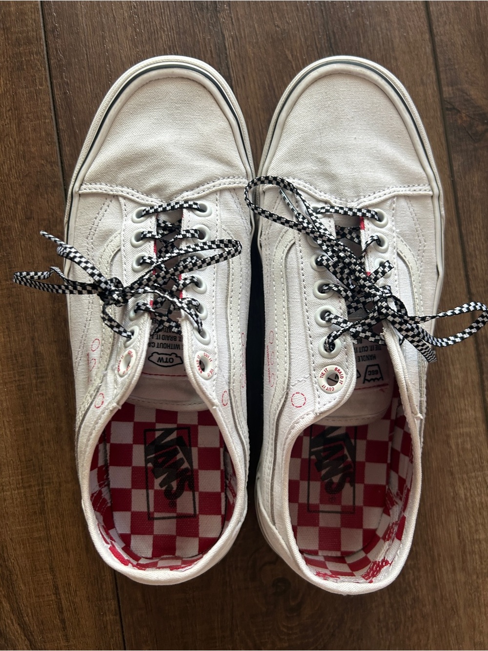 Vans Old Skool DIY Canvas Sneakers White Checkerboard Red Men 7.5 Women 9